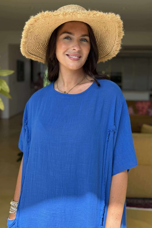 Made in Italy Milo Cotton Slouch Sac Dress Mediterranean Blue